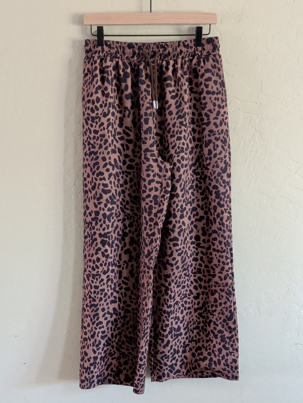 Leopard Print Wide Leg Pants - Mauve & Black